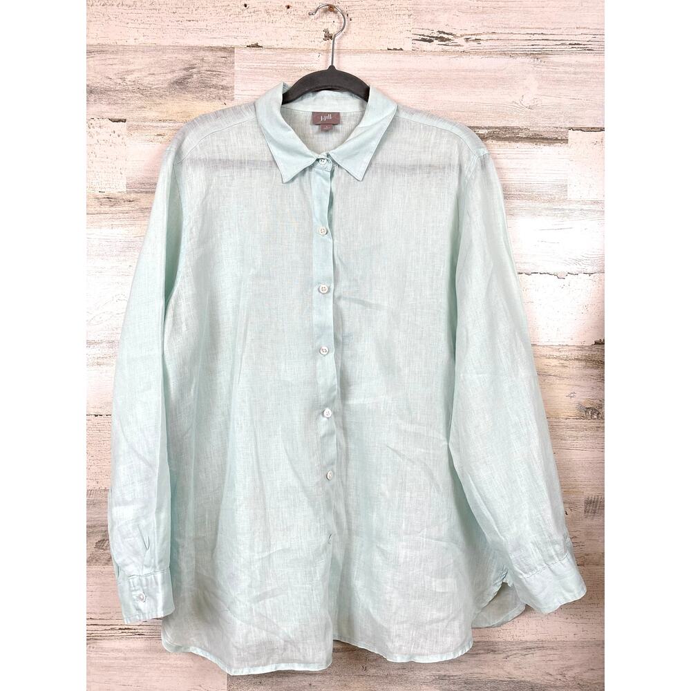 J.Jill Teal Green 100% Linen Button Up Shirt Womens Large Lightweight